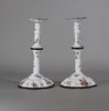 W364 Pair of Continental enamel candlesticks, 19th century