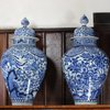 W389 Pair of Japanese blue and white baluster jars and covers
