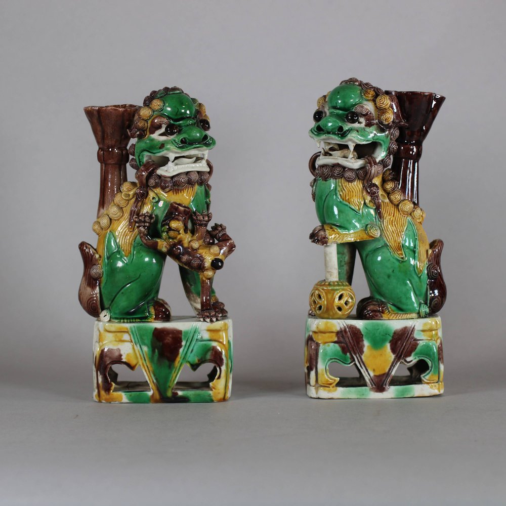 W422 Pair of Chinese famille verte joss stick holders, Kangxi (1662-1722)