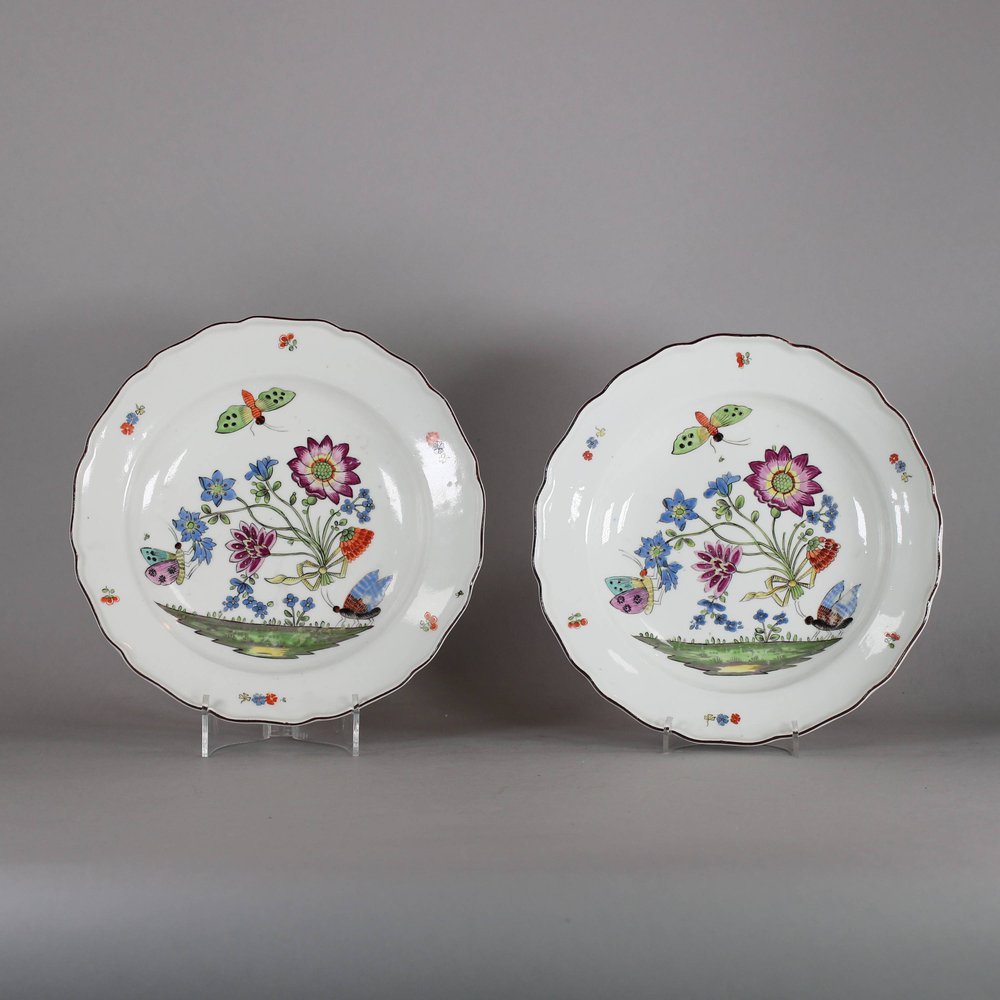 W524 Pair of Meissen Porcelain 'Bienenmuster' soup plates, circa 1740