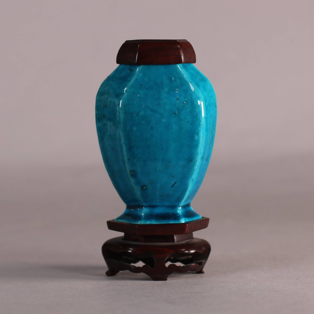 W590 Chinese turquoise-glazed hexagonal vase, Kangxi (1662-1722)