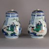 W597 Extremely rare pair of Chinese wucai ovoid jars and covers, Shunzhi (1644-1661)