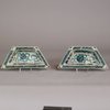 W694 Pair of Chinese famille verte biscuit hors d'oeuvre dishes, Kangxi (1662-1722)