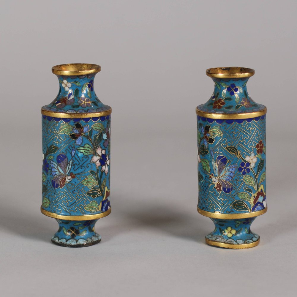 W754 Pair of Chinese miniature cloisonné vases, late 19th century