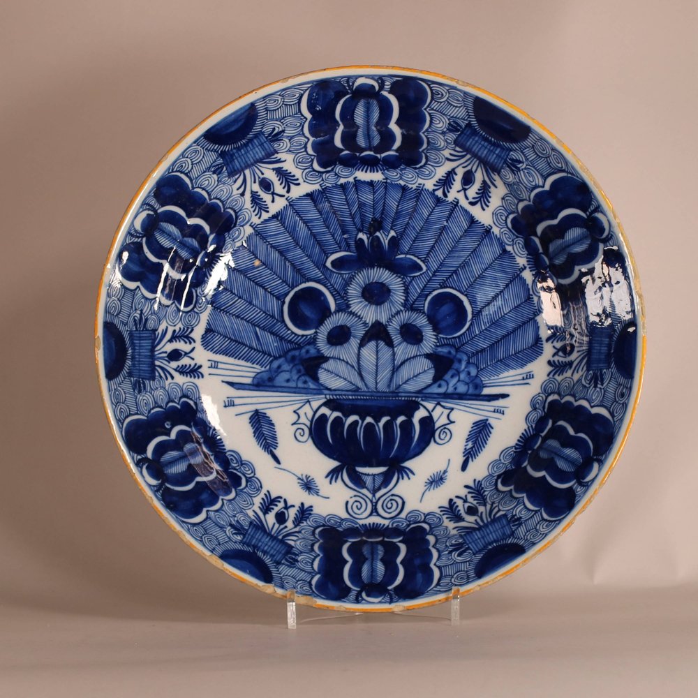 W861 Dutch delft blue and white peacock dish, 18th century