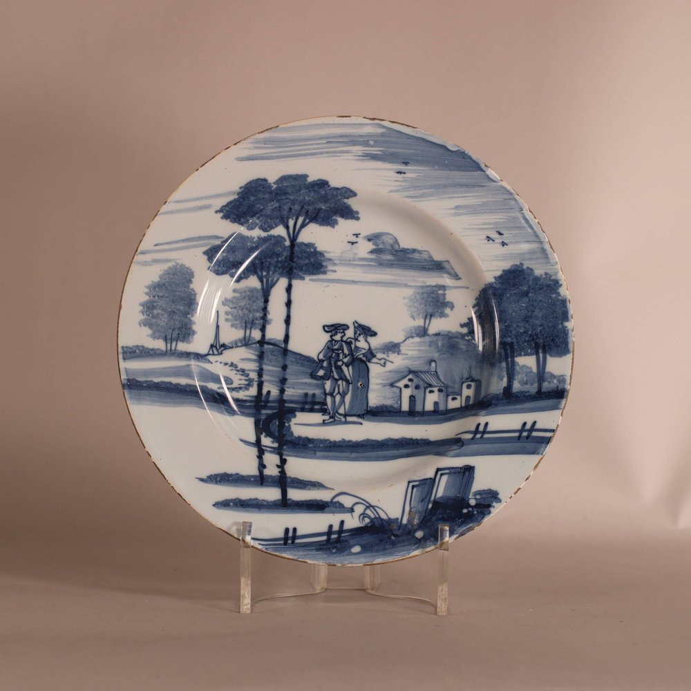 W864 English delft blue and white plate; circa 1750, probably Bristol