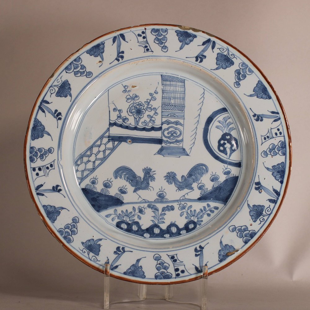 W869 English delft blue and white platter, circa 1760