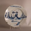 W873 English delft blue and white plate; circa 1750-60,  painted with a seated oriental figure