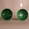 W889 A pair of finely potted Chinese monochrome green-glazed bowls, Kangxi (1662-1722)