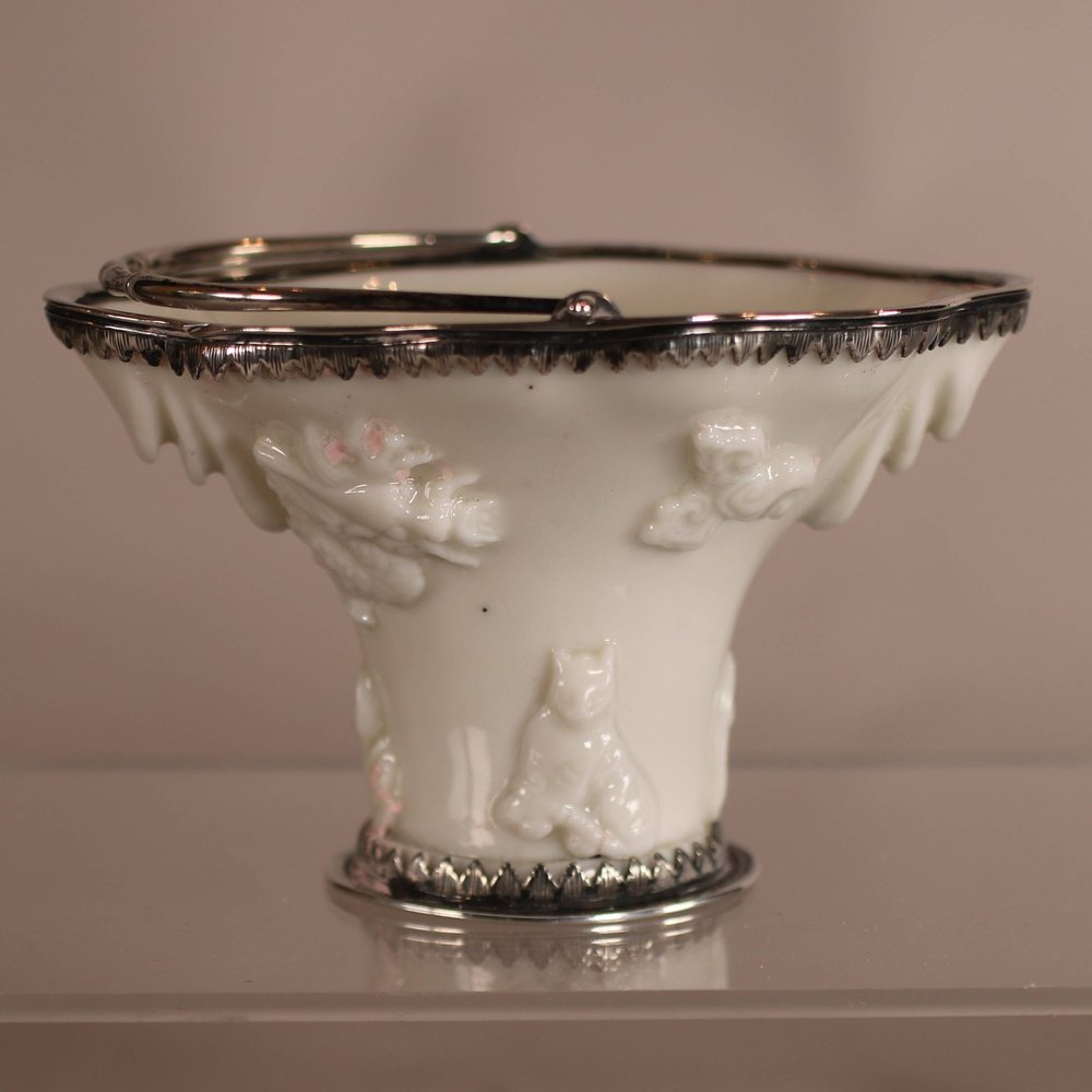 W890 A Chinese Dehua silver mounted  libation cup, 17th century,