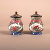 W921 A pair of early Chinese Qianlong Canton enamel pomode pots and covers,