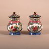 W921 A pair of early Chinese Qianlong Canton enamel pomode pots and covers,