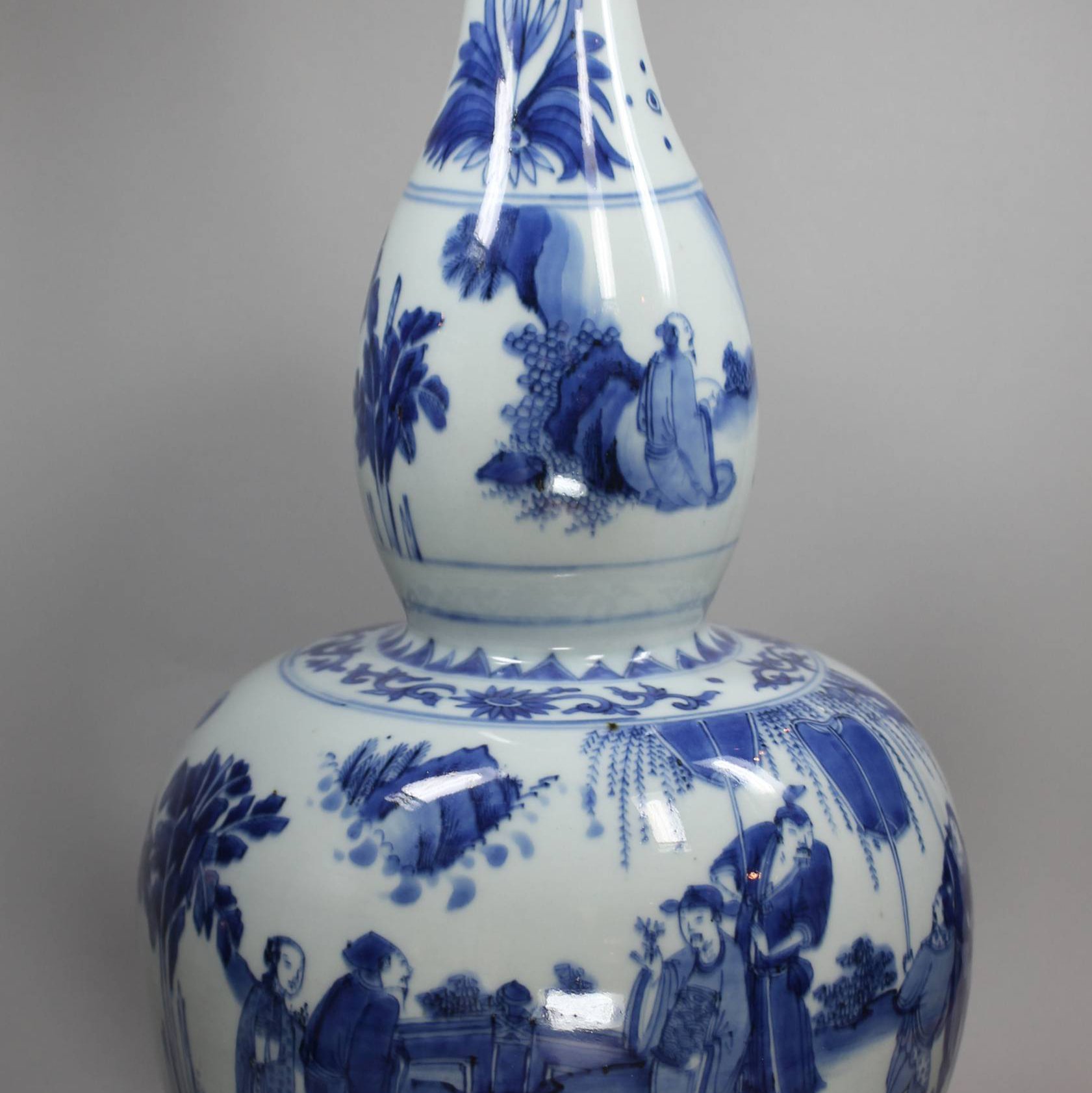 Chinese White and Blue Figurative Porcelain Ginger Jar