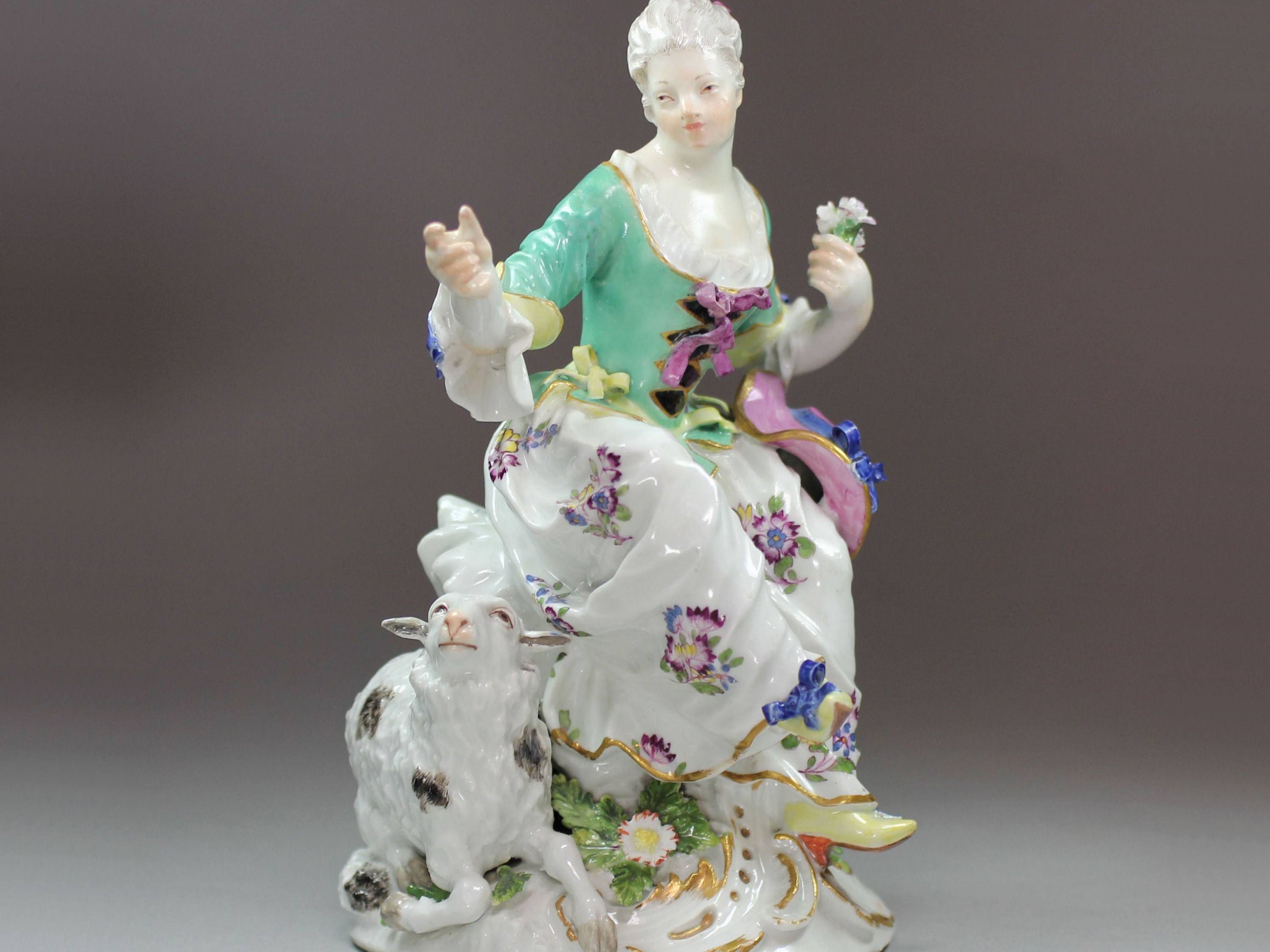 Meissen Porcelain Figure of a Lady Shepherdess, Circa 1755