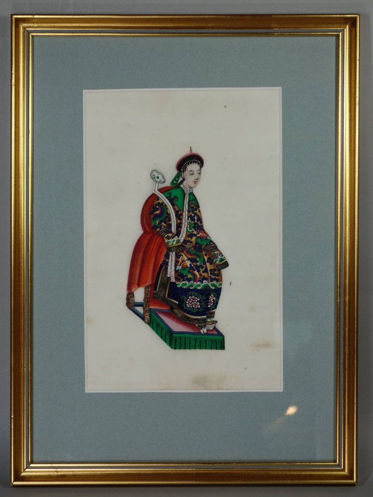 X411 Pith paper drawing, 19th century, of a seated lady