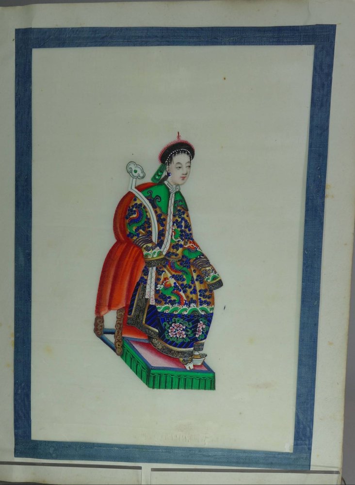 X411 Pith paper drawing, 19th century, of a seated lady