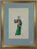 X415 Pith paper drawing, 19th century, of a lady holding a fan