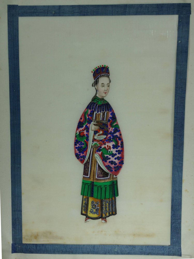 X417 Pith paper drawing, 19th century, of a lady