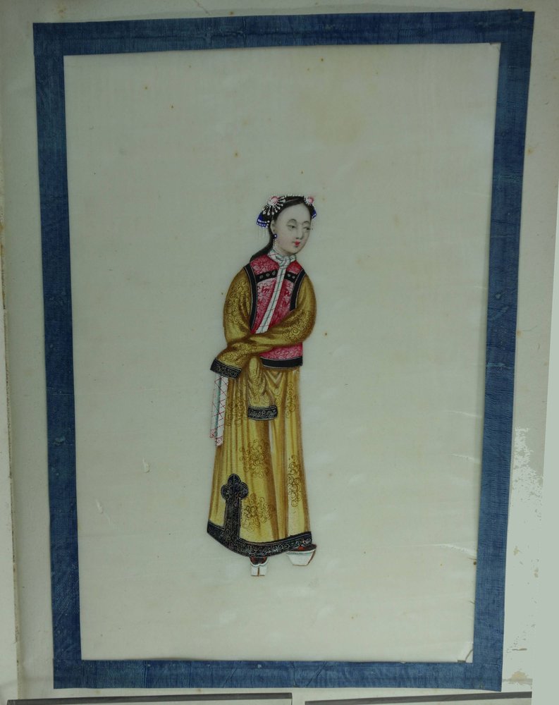 X419 Pith paper drawing, 19th century, of a lady