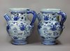 X435 Pair of Italian blue &amp; white Savona syrup jars