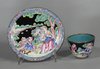 X713 Rare small Chinese Canton enamel teabowl and saucer