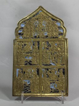 X781 Russian metal travelling icon panel, late 19th century