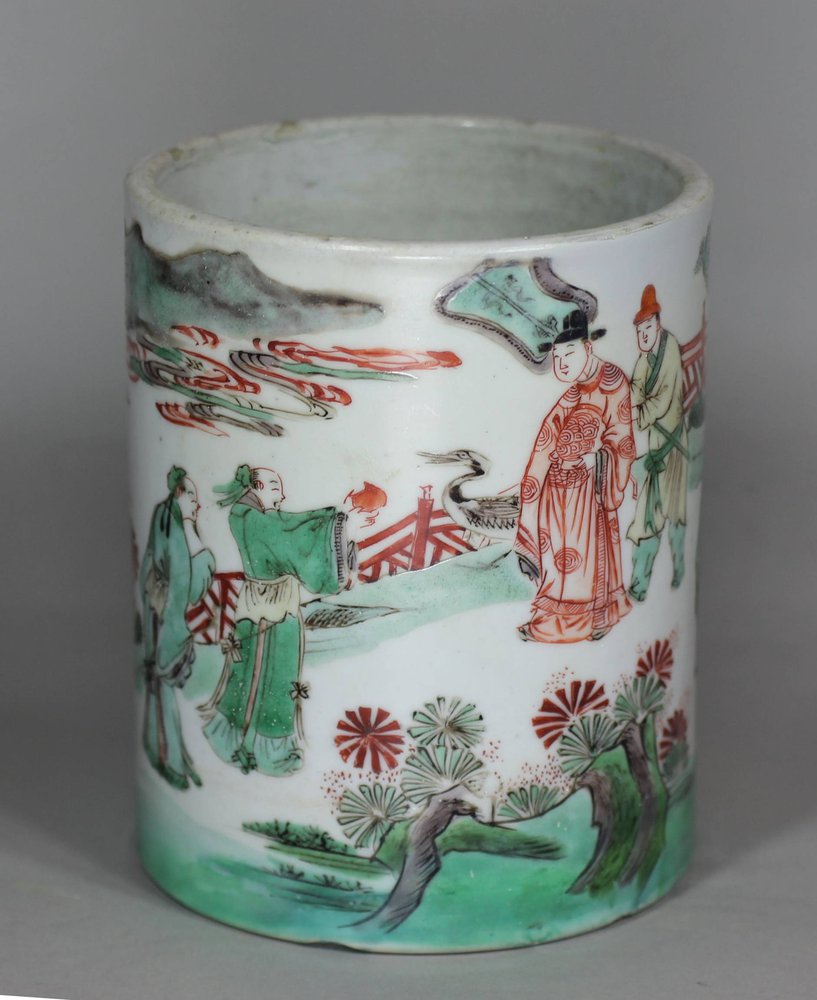 X888 Fine famille verte brush pot, Kangxi (1662-1722)