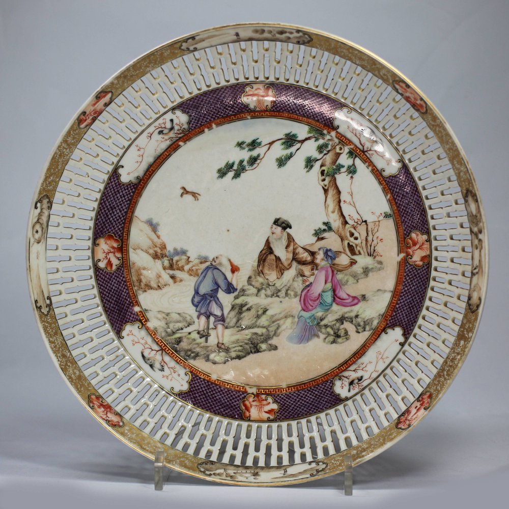X9 Famille rose shallow bowl with pierced border from the Rockefeller