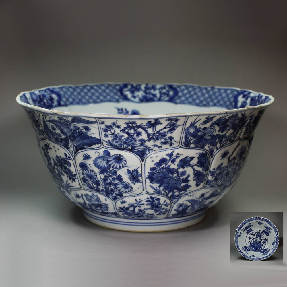 Y527 Blue and white moulded punch bowl, Kangxi (1662-1722)