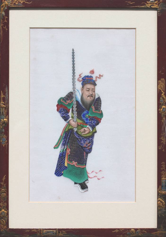 Y554 Framed painting of a warrior, 19th century