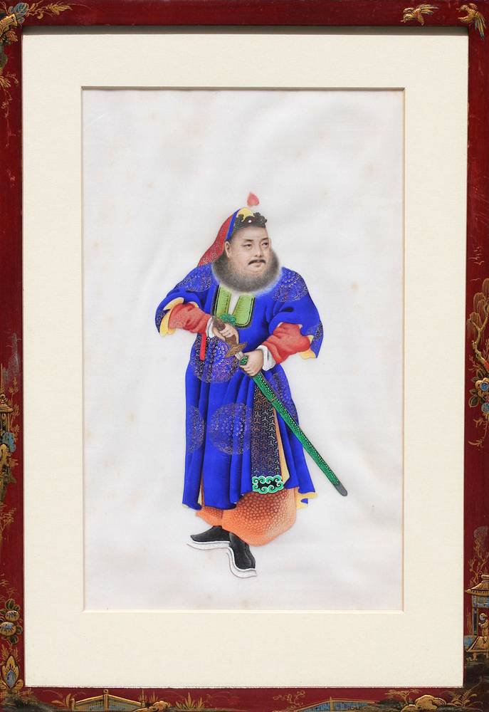 Y555 Framed painting of a warrior, 19th century