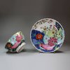 Y611 Famille rose 'tobacco-leaf' bowl and saucer, 18th century