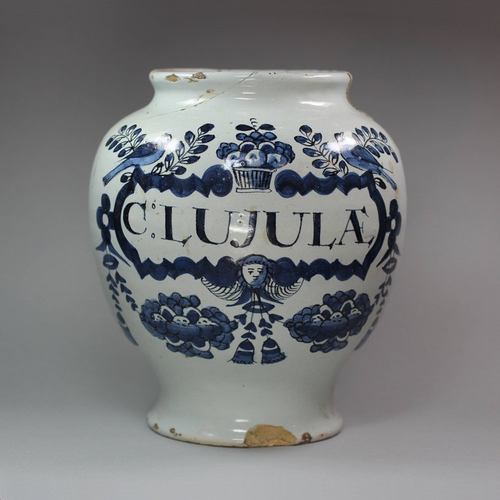 Y714 English Delft blue and white drug jar, London, 18th century