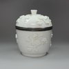 Y827 French Mennecy soft paste porcelain tobacco jar and silver mounted