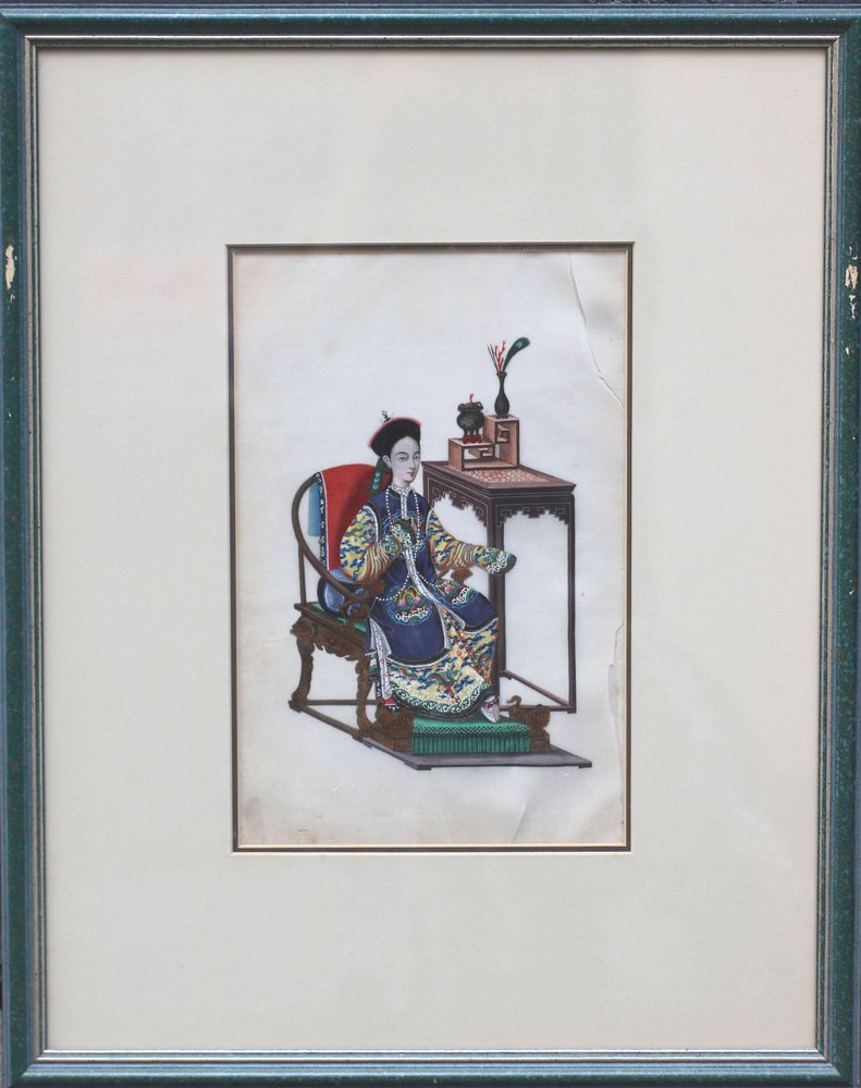 Y890 Framed rice-paper painting, 19th century
