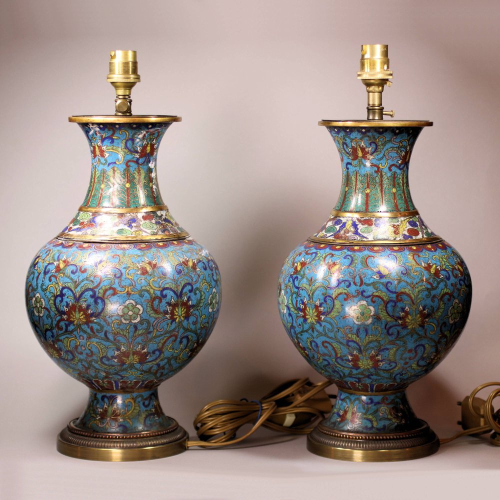 Y946 Pair of Chinese cloisonné baluster vases, early 19th century